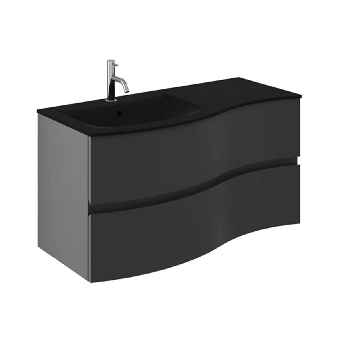 Crosswater Svelte 1000mm Double Drawer Wall Hung Vanity Unit With Midnight Black Glass Basin Onyx Black