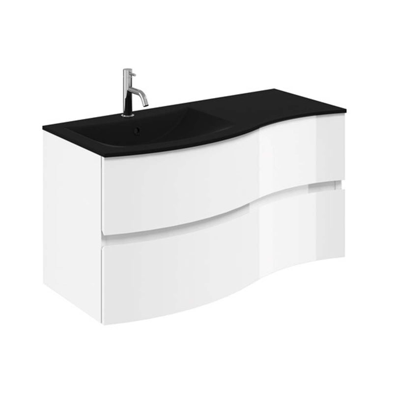 Crosswater Svelte 1000mm Double Drawer Wall Hung Vanity Unit With Midnight Black Glass Basin White Gloss