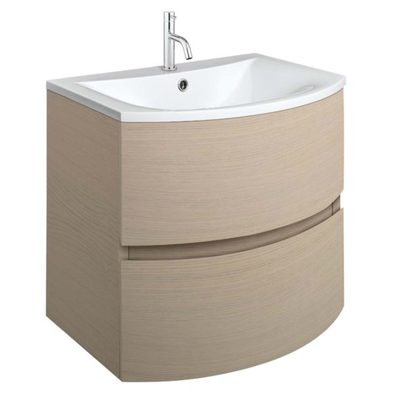 Crosswater Svelte 600mm Double Drawer Wall Hung Vanity Unit With Cast Mineral Marble Basin Castilla Oak