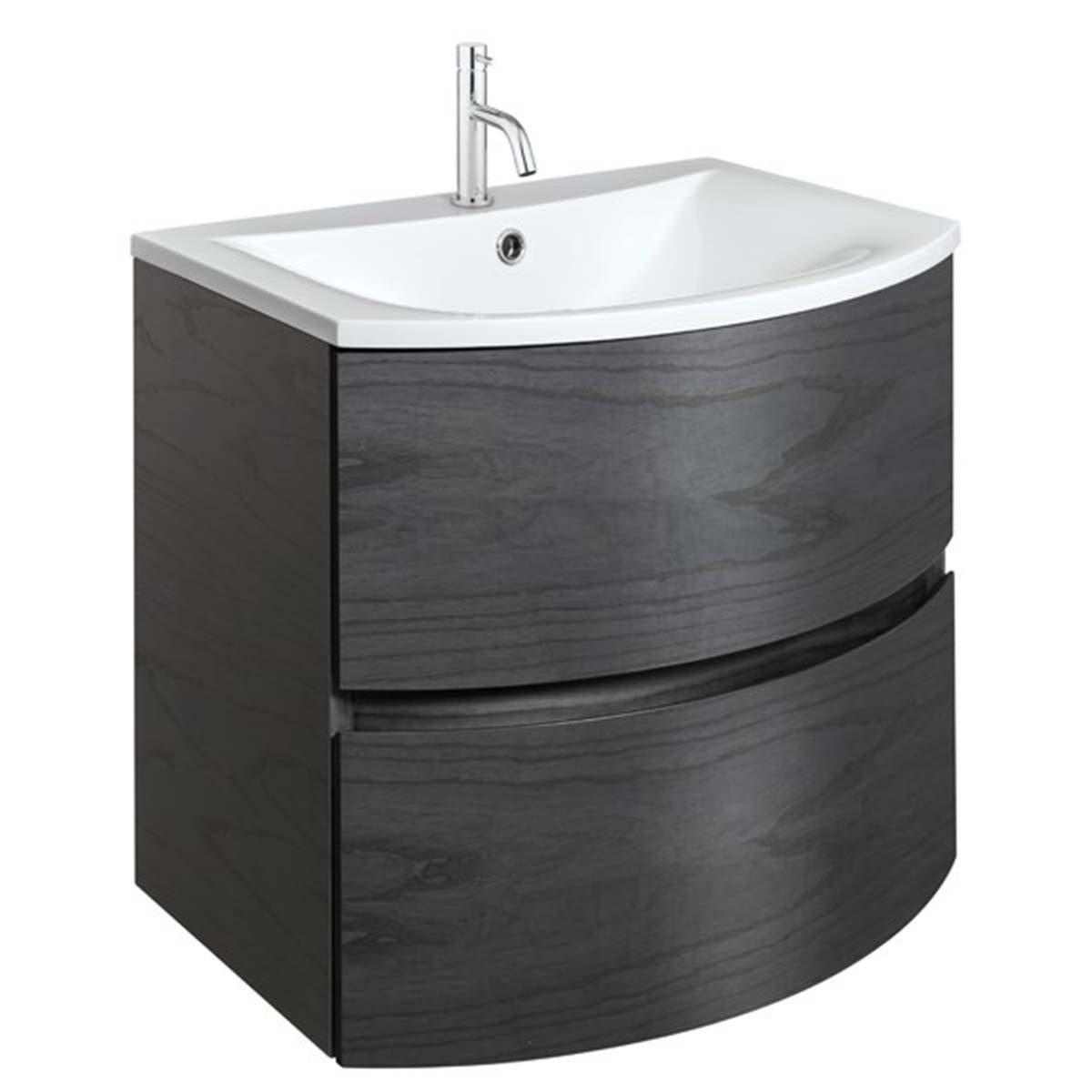 Crosswater Svelte 600mm Double Drawer Wall Hung Vanity Unit With Cast Mineral Marble Basin Grey Ash Veneer