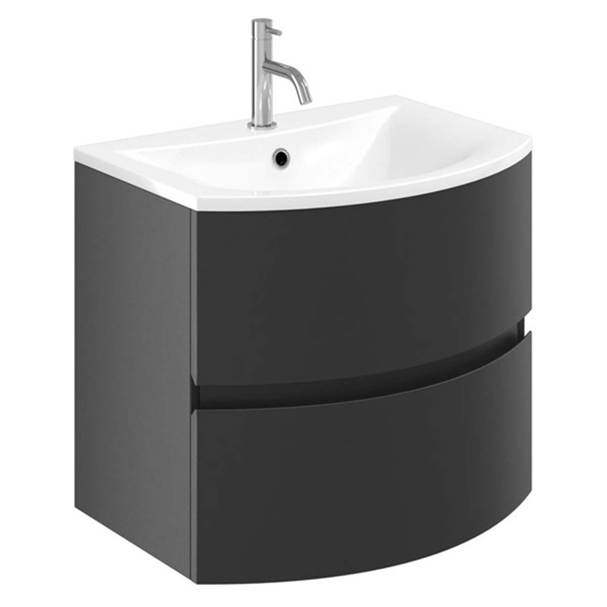 Crosswater Svelte 600mm Double Drawer Wall Hung Vanity Unit With Cast Mineral Marble Basin Onyx Black