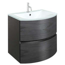 Crosswater Svelte 600mm Double Drawer Wall Hung Vanity Unit-With Ice White Glass Basin Grey Ash Veneer