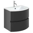 Crosswater Svelte 600mm Double Drawer Wall Hung Vanity Unit-With Ice White Glass Basin Onyx Black