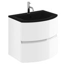 Crosswater Svelte 600mm Double Drawer Wall Hung Vanity Unit With Midnight Black Glass Basin White Gloss