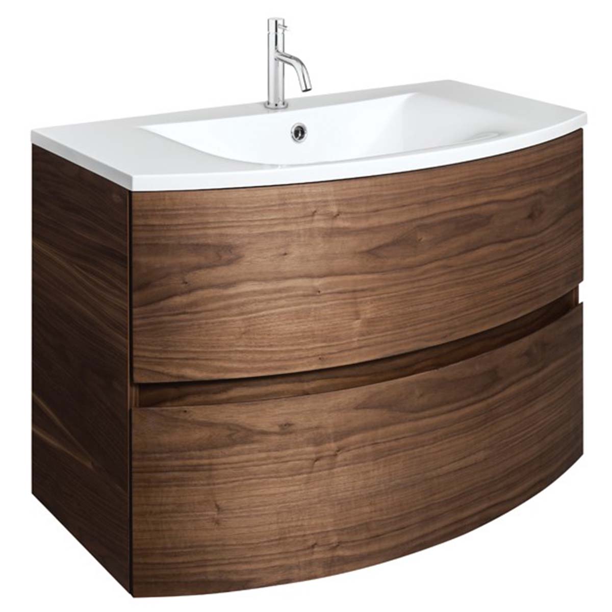 Crosswater Svelte 800mm Double Drawer Wall Hung Vanity Unit With Cast Mineral Marble Basin American Walnut
