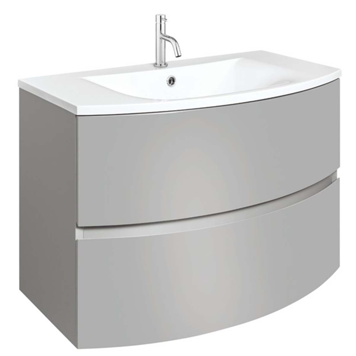 Crosswater Svelte 800mm Double Drawer Wall Hung Vanity Unit With Cast Mineral Marble Basin Storm Grey Matt