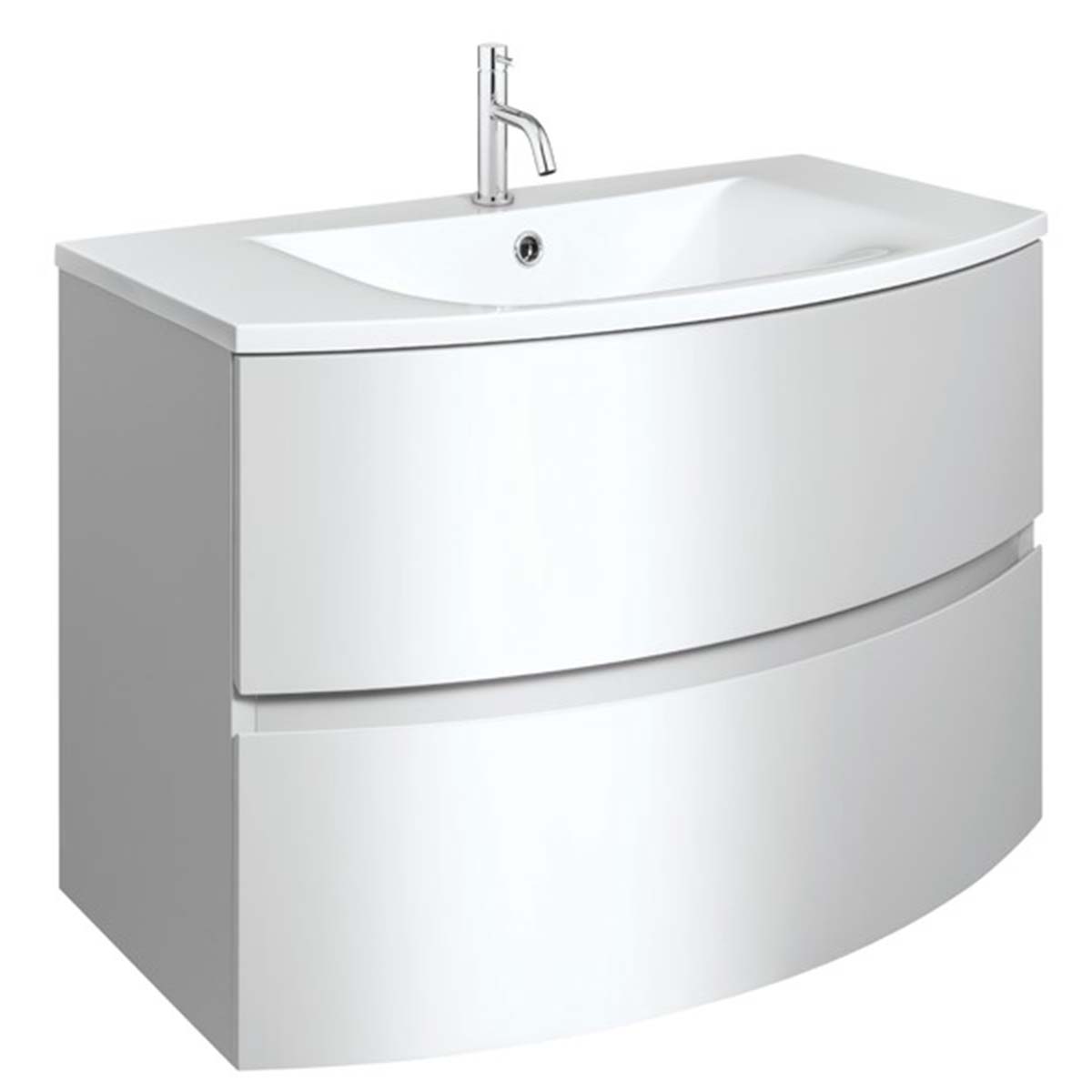 Crosswater Svelte 800mm Double Drawer Wall Hung Vanity Unit With Cast Mineral Marble Basin White Gloss