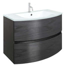 Crosswater Svelte 800mm Double Drawer Wall Hung Vanity Unit-With Ice White Glass Basin Grey Ash Veneer