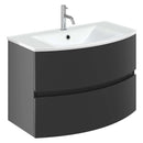 Crosswater Svelte 800mm Double Drawer Wall Hung Vanity Unit-With Ice White Glass Basin Onyx Black