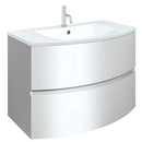 Crosswater Svelte 800mm Double Drawer Wall Hung Vanity Unit-With Ice White Glass Basin White Gloss
