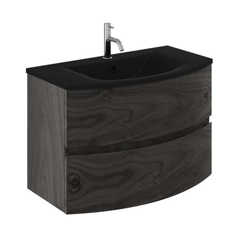 Crosswater Svelte 800mm Double Drawer Wall Hung Vanity Unit With Midnight Black Glass Basin Grey Ash Veneer