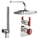 Crosswater Union 2 Outlet Thermostatic Shower Valve With Handset and Wall Mounted Overhead Chrome with Red Handles