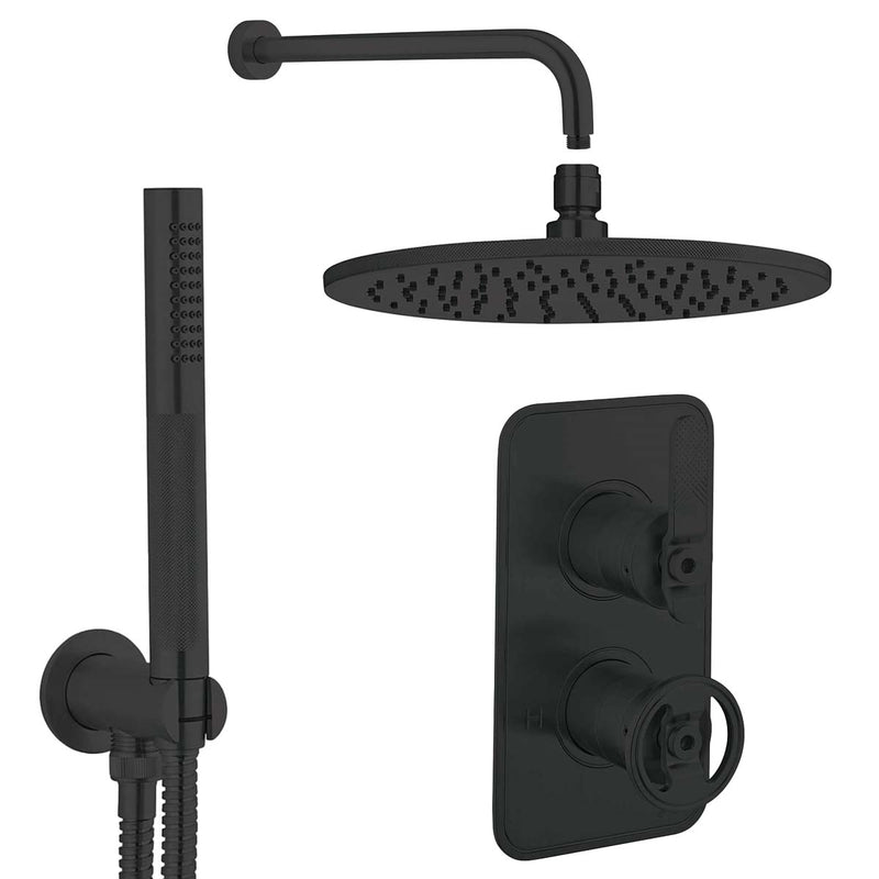 Crosswater Union 2 Outlet Thermostatic Shower Valve With Handset and Wall Mounted Overhead Matt Black