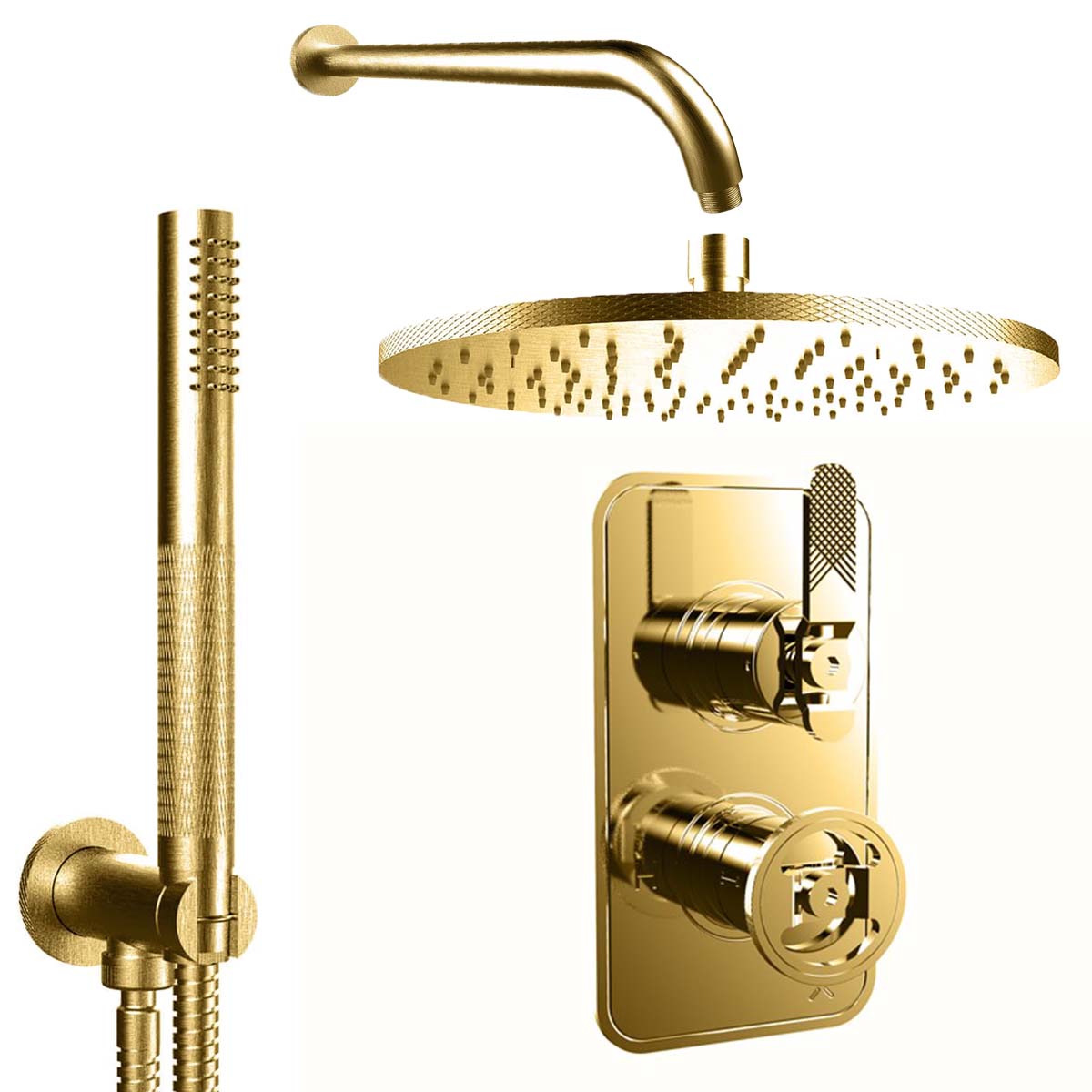 Crosswater Union 2 Outlet Thermostatic Shower Valve With Handset and Wall Mounted Overhead Union Brass