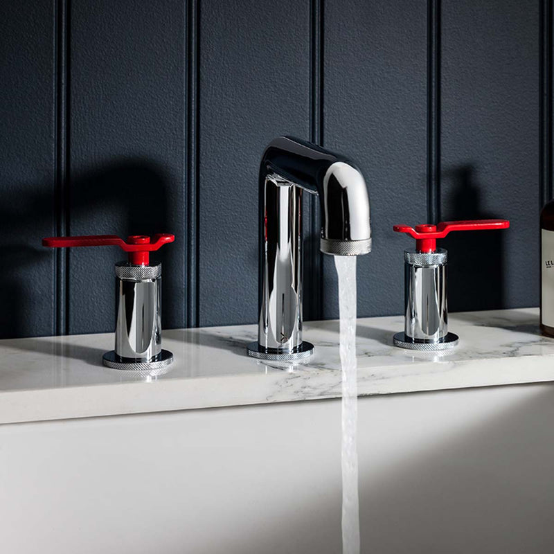Crosswater Union 3 Hole Basin Mixer Tap With Red Lever Handles Chrome