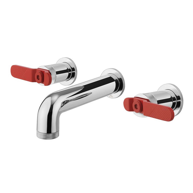 Crosswater Union Basin 3 Hole Wall Mounted Tap with Red Lever Handles Chrome