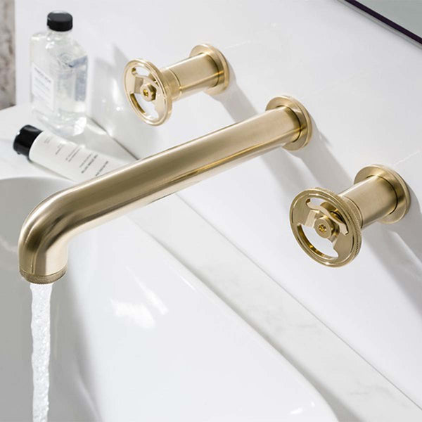 Crosswater Union Basin 3 Hole Wall Mounted Tap with Round Handles Union Brass