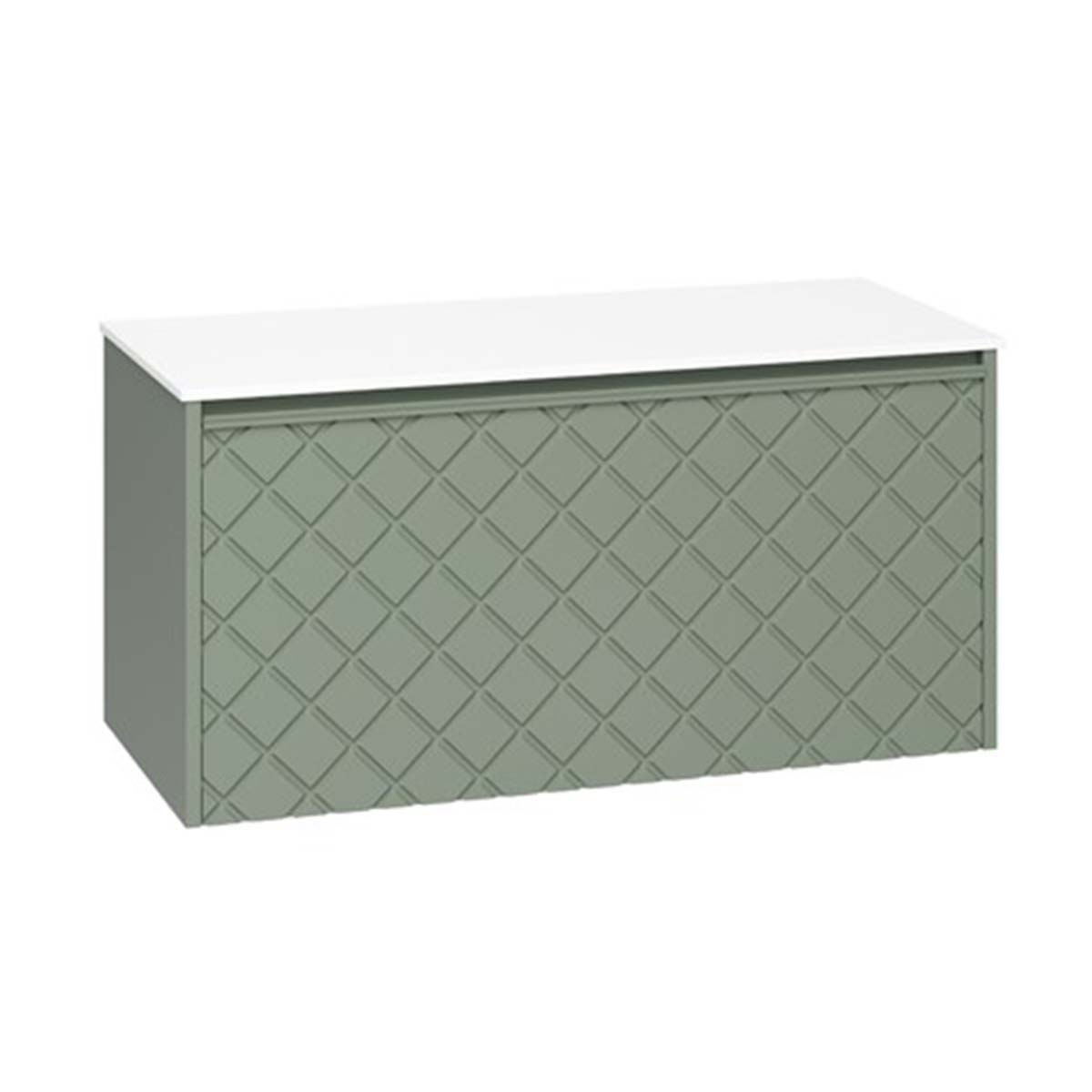 Crosswater Vergo 1000mm Single Drawer Wall Hung Vanity Unit With Polar White Worktop Sage Green