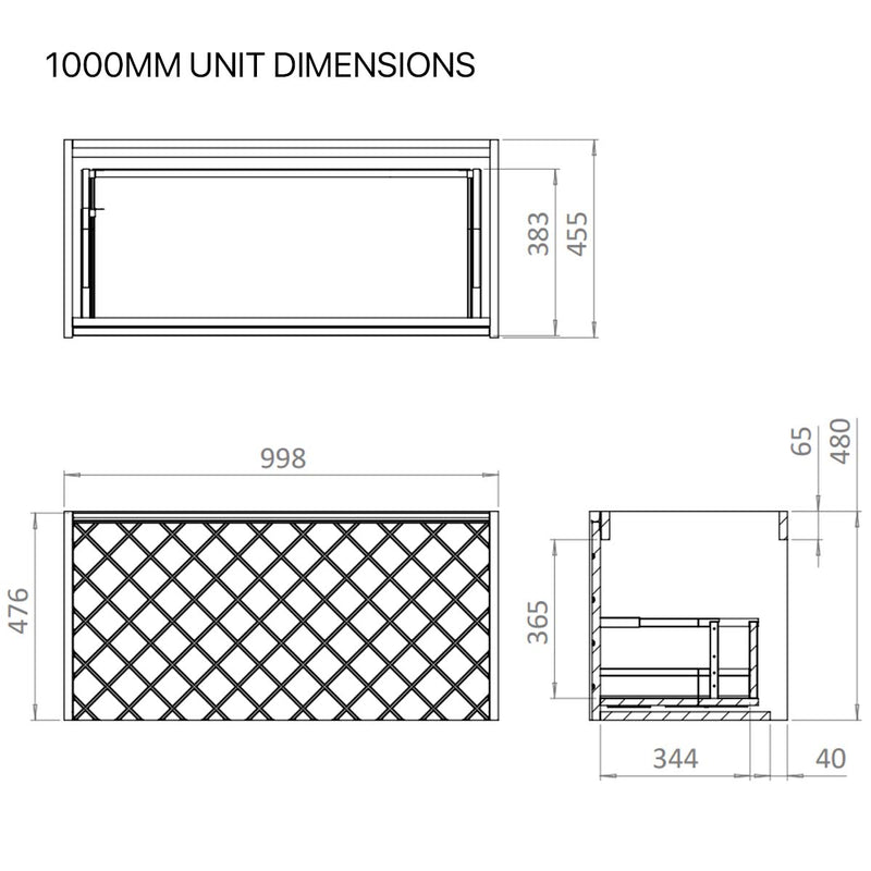 Crosswater Vergo 1000mm Unit Dimensions