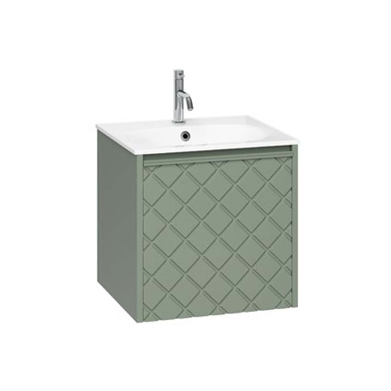 Crosswater Vergo 500mm Single Drawer Wall Hung Vanity Unit With Cast Mineral Marble Basin Sage Green