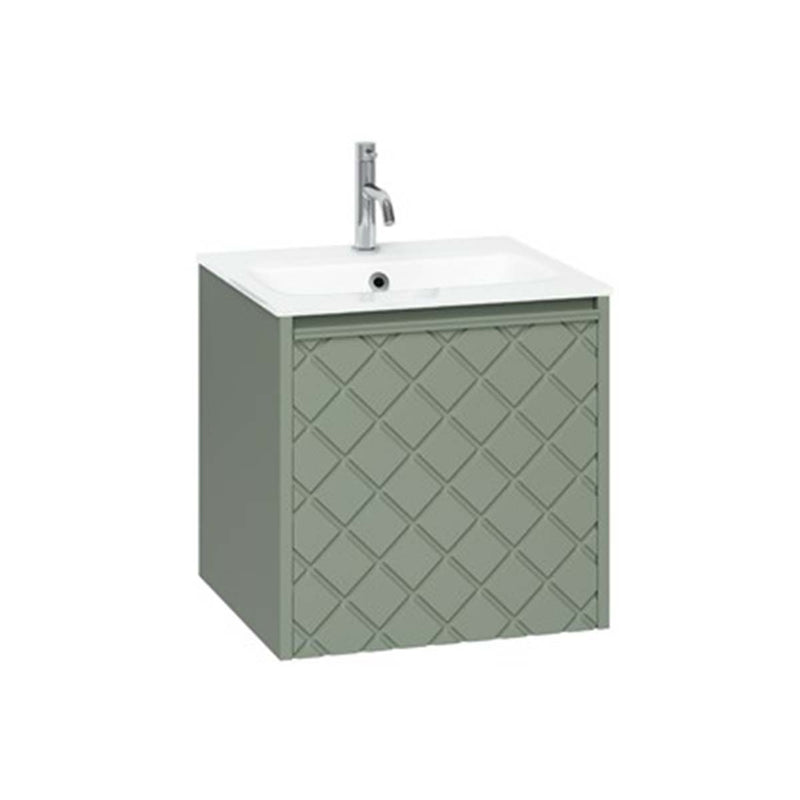 Crosswater Vergo 500mm Single Drawer Wall Hung Vanity Unit With Ice White Glass Basin Sage Green