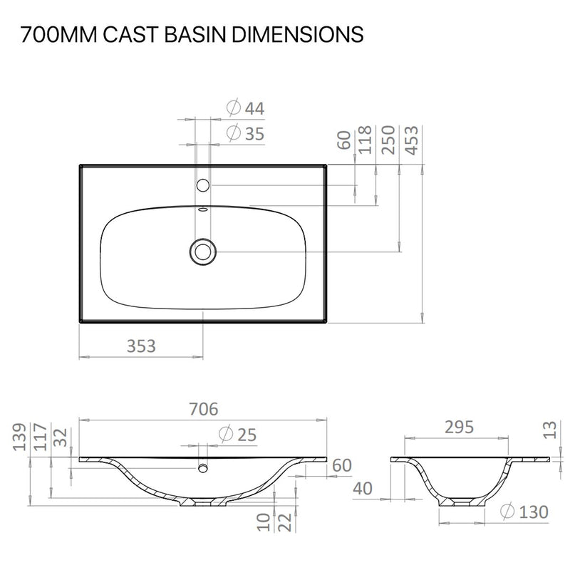 Crosswater Vergo 700mm Basin Dimensions