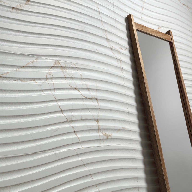 Dual White Decor Marble Effect Wall Tile 33x100cm Matt Lifestyle