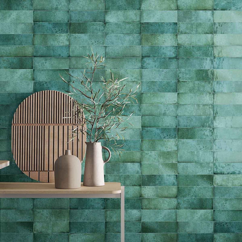 Dyroy Green Decor Wall Tile 6.5x20cm Gloss Lifestyle