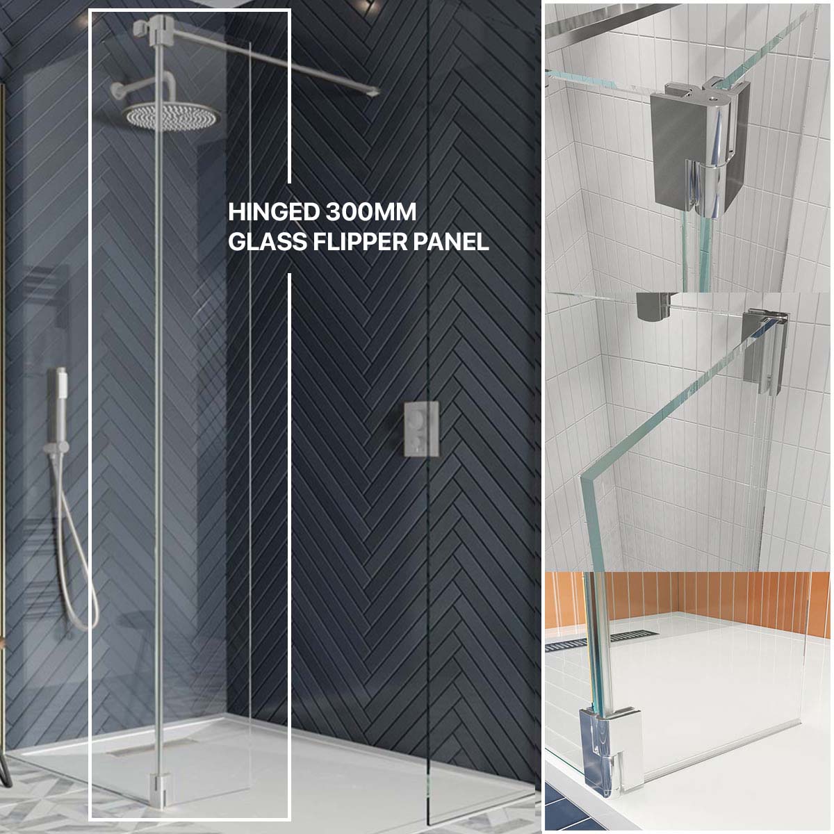 Brushed Steel Flipper Panel For Wetroom Screen | Deluxe Bathrooms