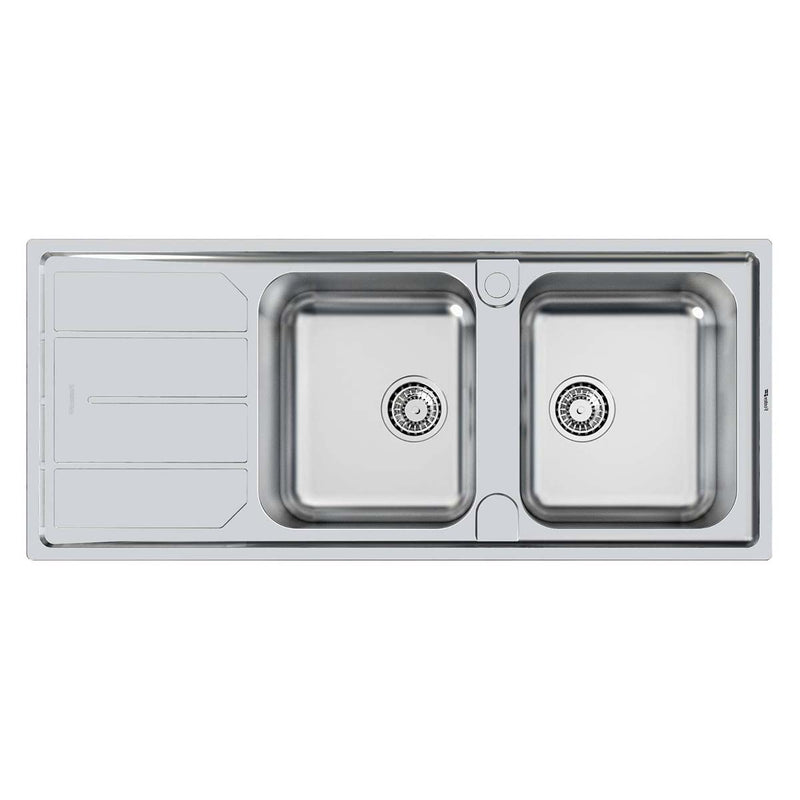 Foster Elettra Double Kitchen Sink with Drainer Brushed Stainless Steel Right Handed
