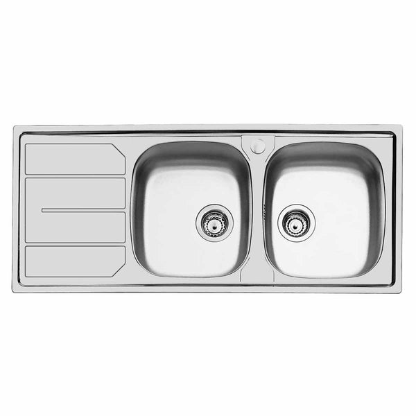 Foster S1000 Double Bowl Kitchen Sink with Draining Board 1160x500mm Brushed Stainless Steel