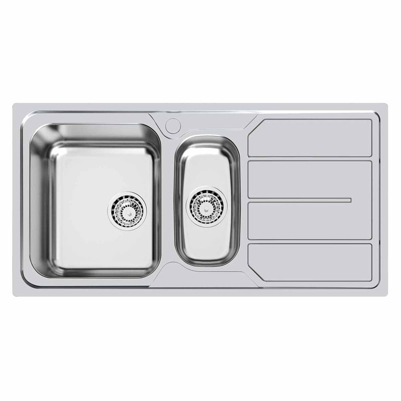 Foster S1000 Single Bowl Kitchen Sink with Drainer Bowl Left Handed 970x500mm Brushed Stainless Steel