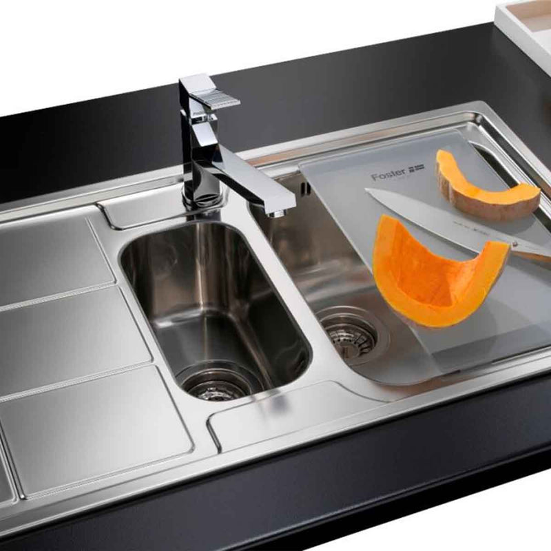 Foster S3000 Single Bowl Kitchen Sink with Drainer Brushed Stainless Steel Left Handed Lifestyle
