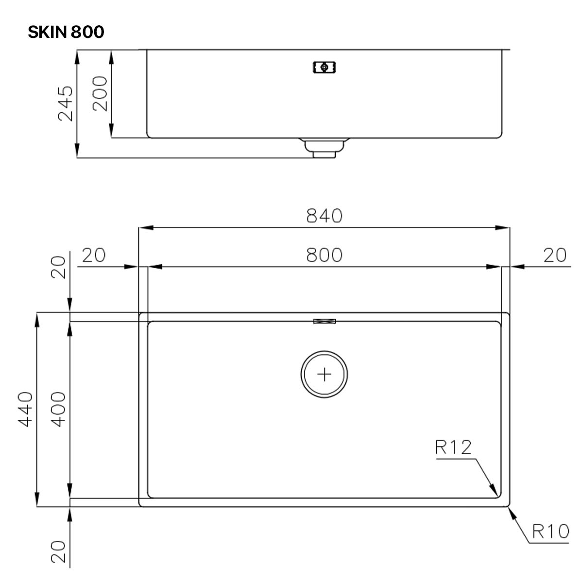 Foster Skin 800 Kitchen Sink - Dimensions