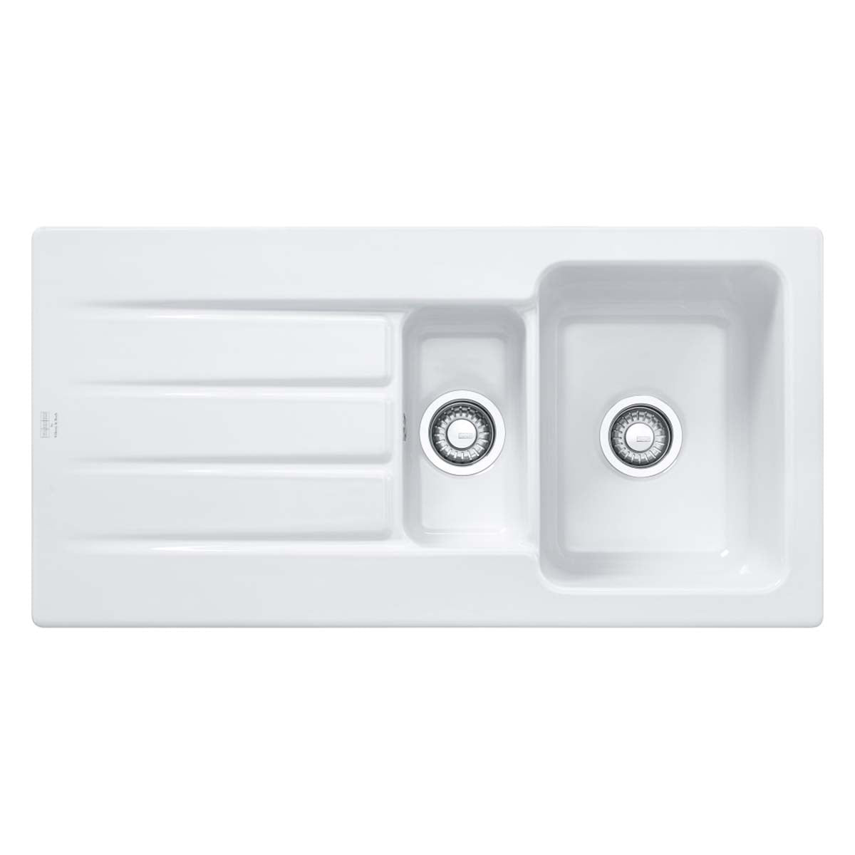Franke Arcana AHK 651 1.5 bowl top mounted kitchen sink with drainboard ceramic 1000x510mm gloss white