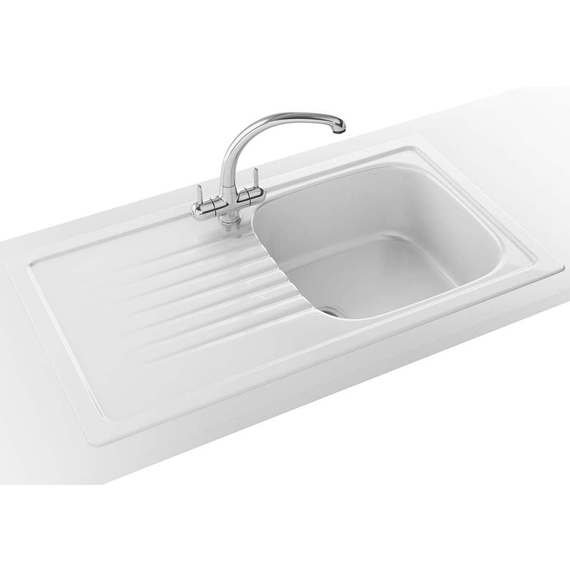 Franke Elba Ceramic Kitchen Sink with Draining Board and Waste - 920x510mm - Gloss White Feature