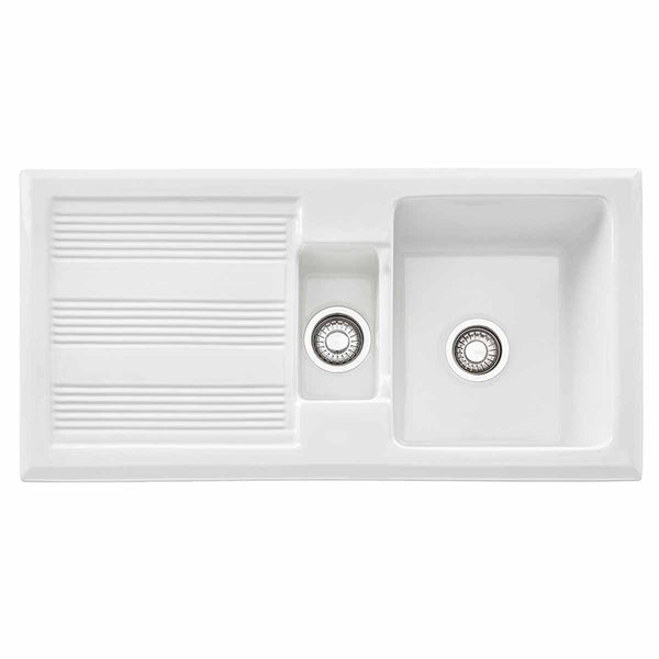 Franke Galassia GAK 651 1.5 bowl top mounted kitchen sink with drainboard ceramic 1010x510mm gloss white