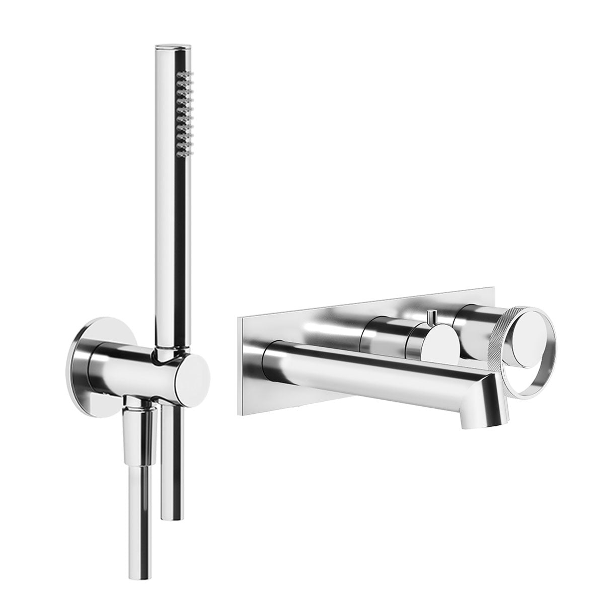 Gessi Anello Dual Outlet Thermostatic Shower Valve and Pencil Handset with Bath Spout