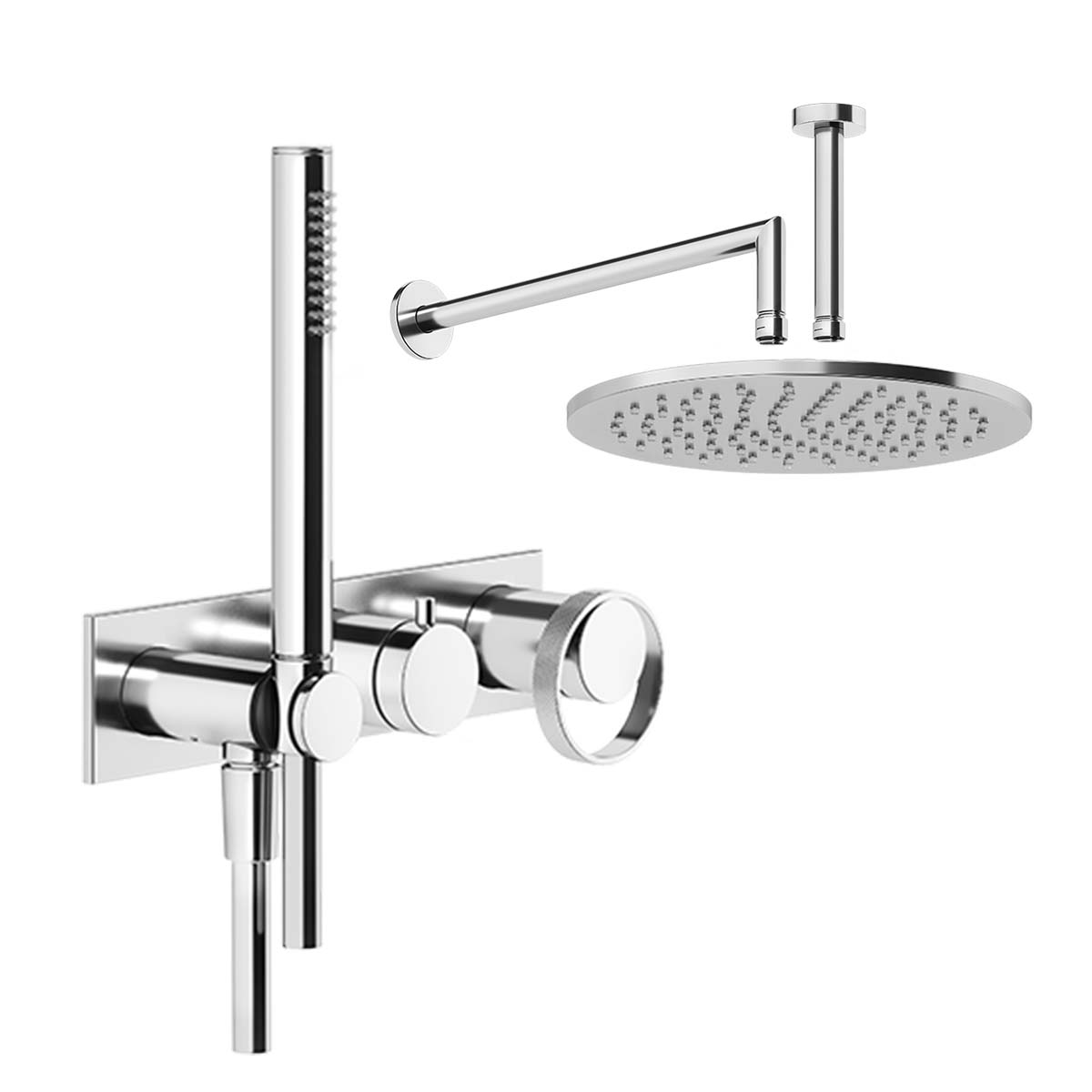 Gessi Anello Dual Outlet Thermostatic Shower Valve and Pencil Handset with Overhead