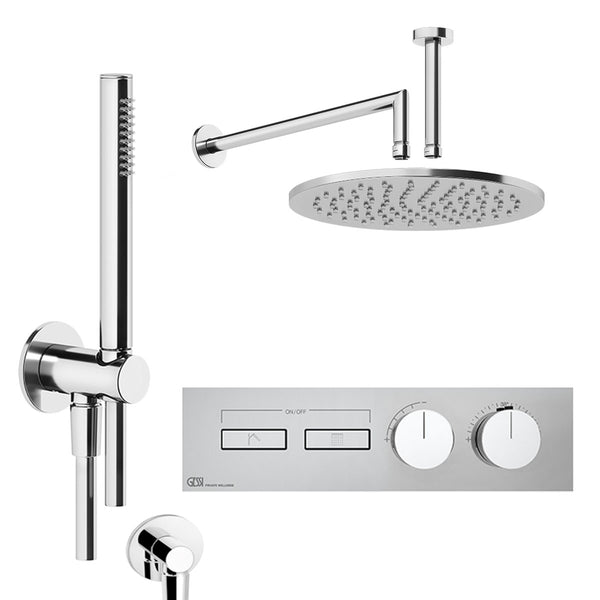 Gessi Hi-Fi Linear Dual Outlet Thermostatic Shower Valve With Pencil Handset and Fixed Overhead