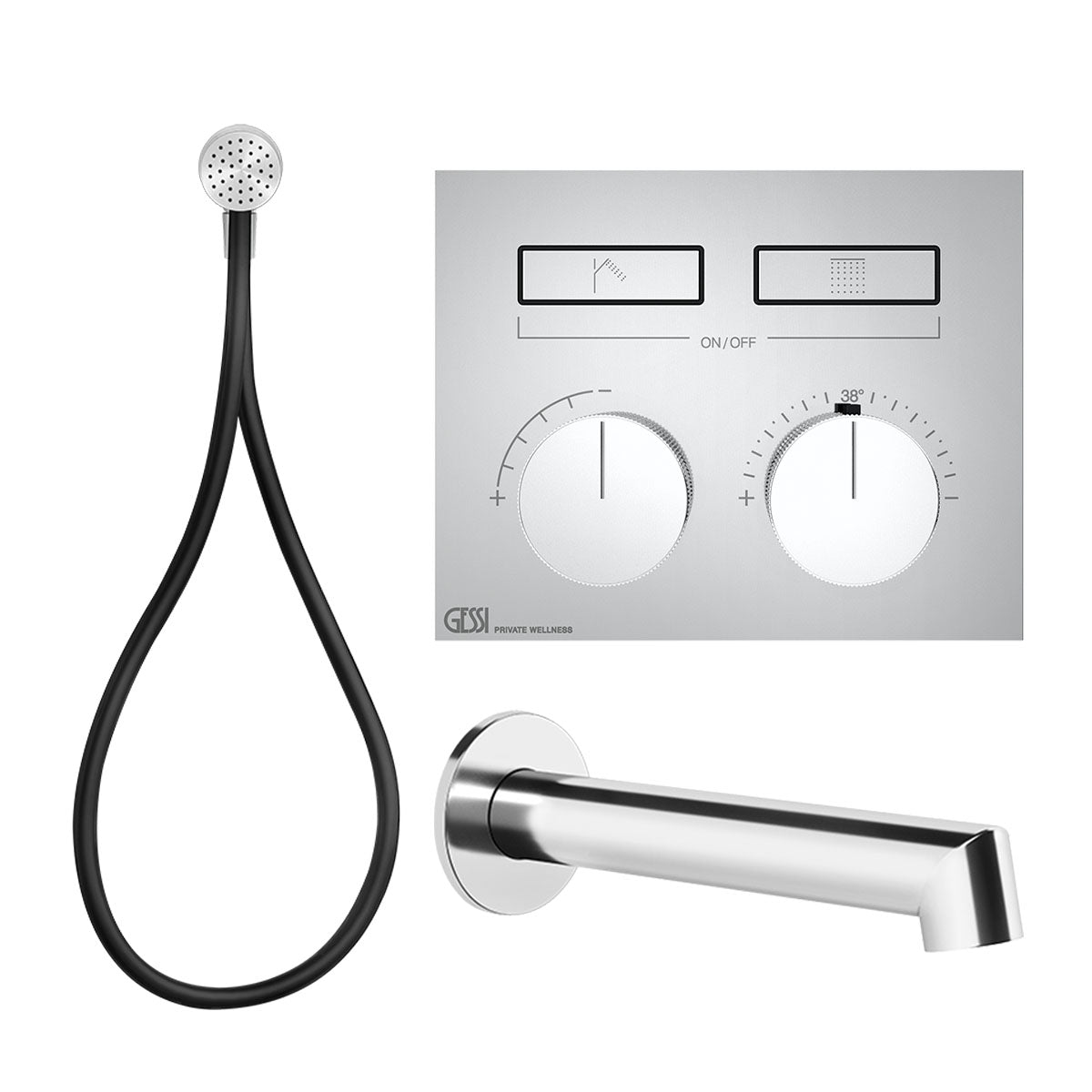 Gessi HiFi 2 Outlet Thermostatic Shower Valve with Magnetic Shower Handset and Bath Spout