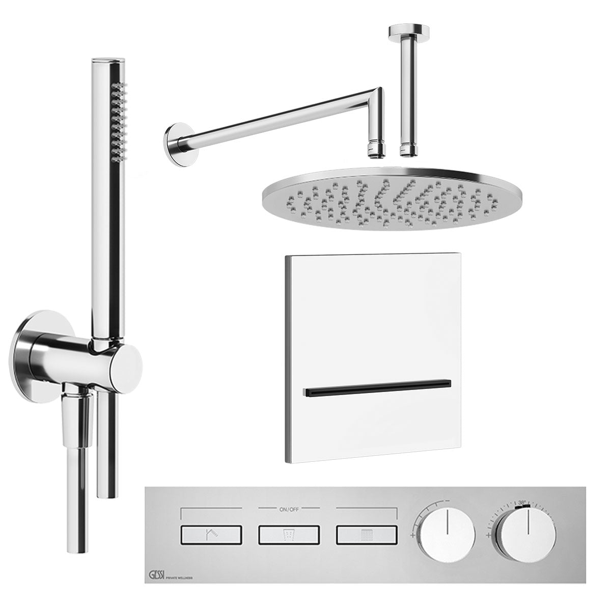 Gessi HiFi 3 Outlet Thermostatic Shower Valve with Fixed Overhead Pencil Handset Shower Spout Chrome