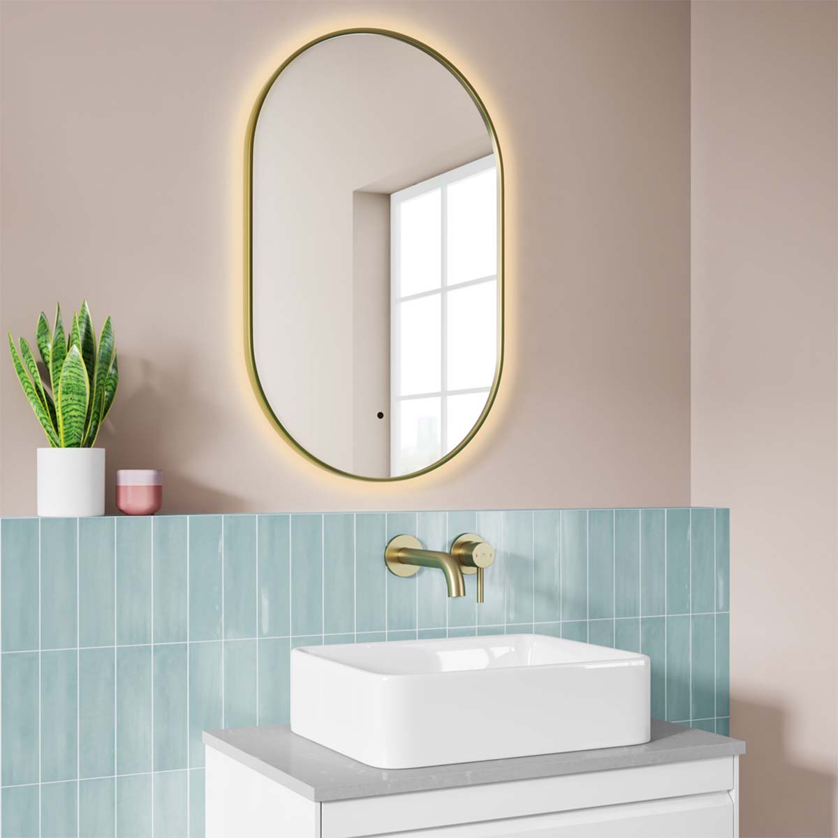 Granlusso Oro 50 LED Fog Free Oval Bathroom Mirror Brushed Brass