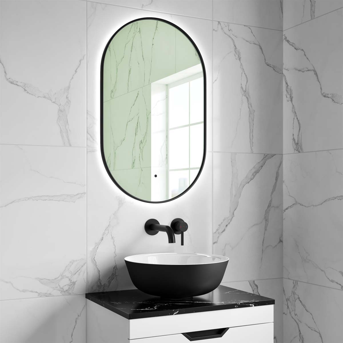 Granlusso Oro 50 LED Fog Free Oval Bathroom Mirror Matt Black
