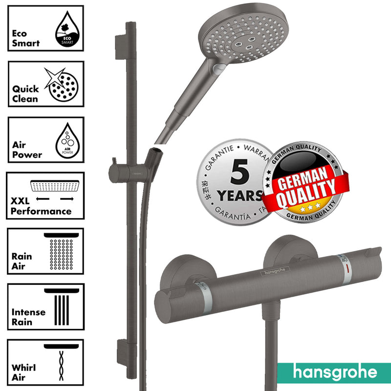 Hansgrohe Ecostat Exposed Thermostatic Shower Bar With Select Slide Rail Kit - Brushed Black Chrome