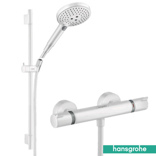 Hansgrohe Ecostat Exposed Thermostatic Shower Bar With Select Slide Rail Kit - Matt White
