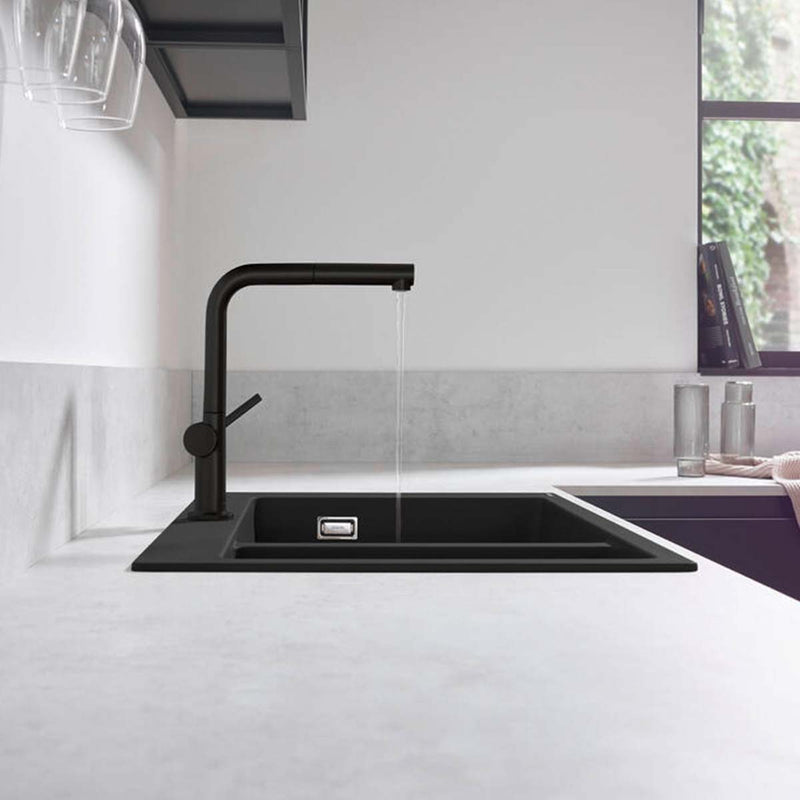 Hansgrohe S510 F635 1.5 Bowl Kitchen Sink SilicaTec graphite black 750x490mm lifestyle