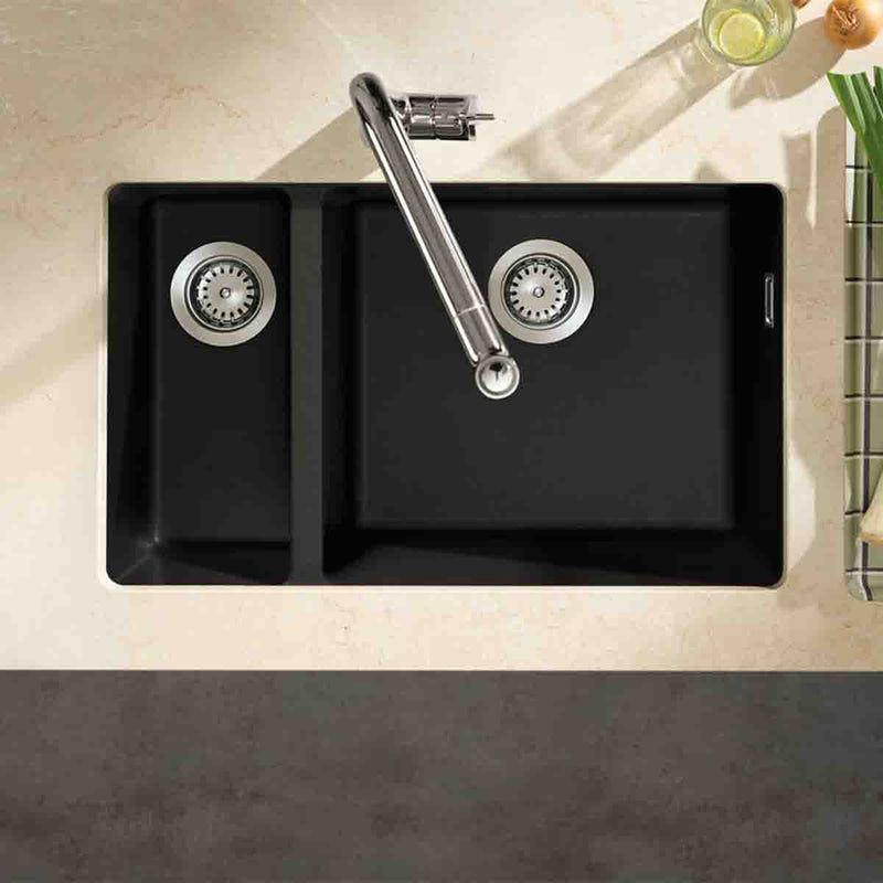 Hansgrohe S510 F770 Double Bowl Undermount Kitchen Sink SilicaTec graphite black 860x490mm lifestyle