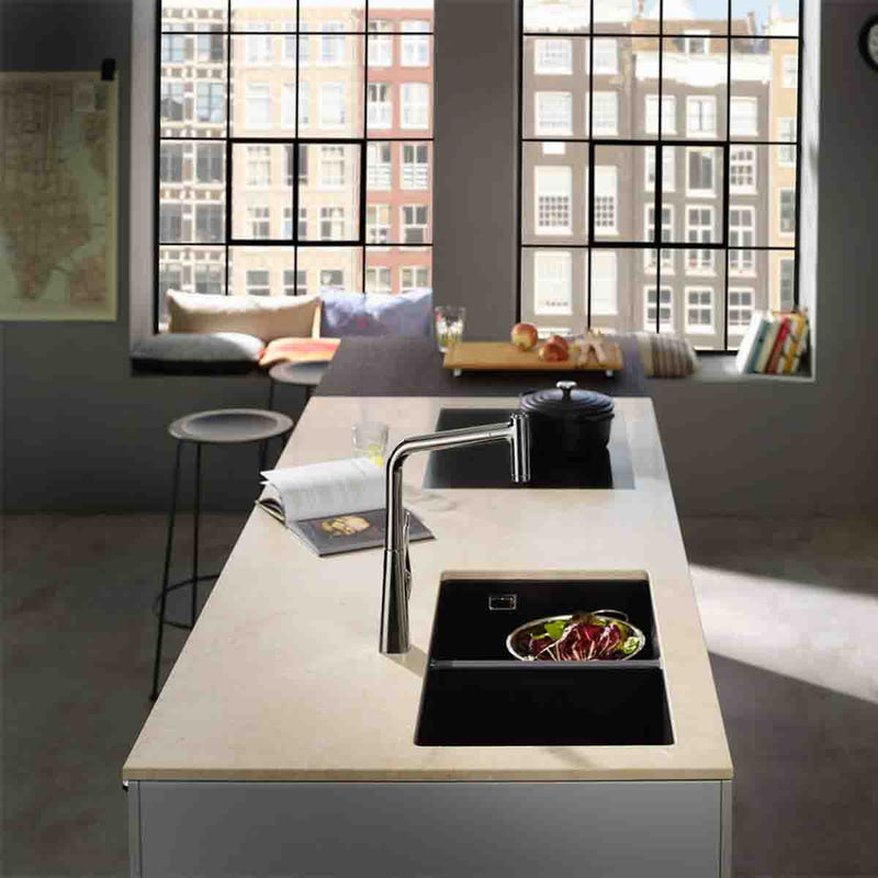 Hansgrohe S510 U770 Double Bowl Undermount Kitchen Sink SilicaTec graphite black lifestyle