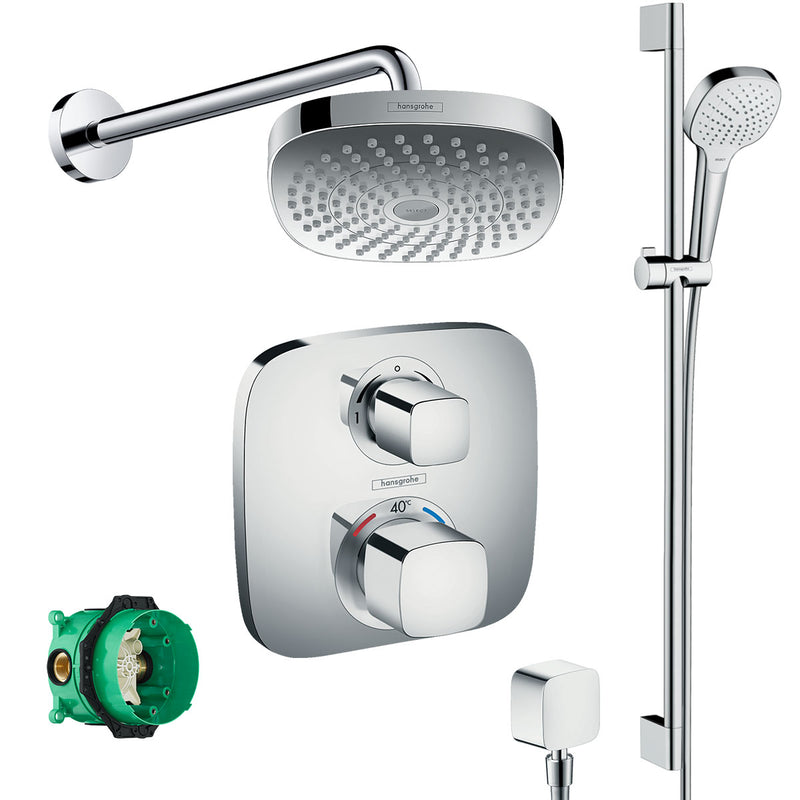 Hansgrohe Soft Cube 2 Outlet Thermostatic Shower Valve With Croma 180 Overhead and Slide Rail Kit - Chrome